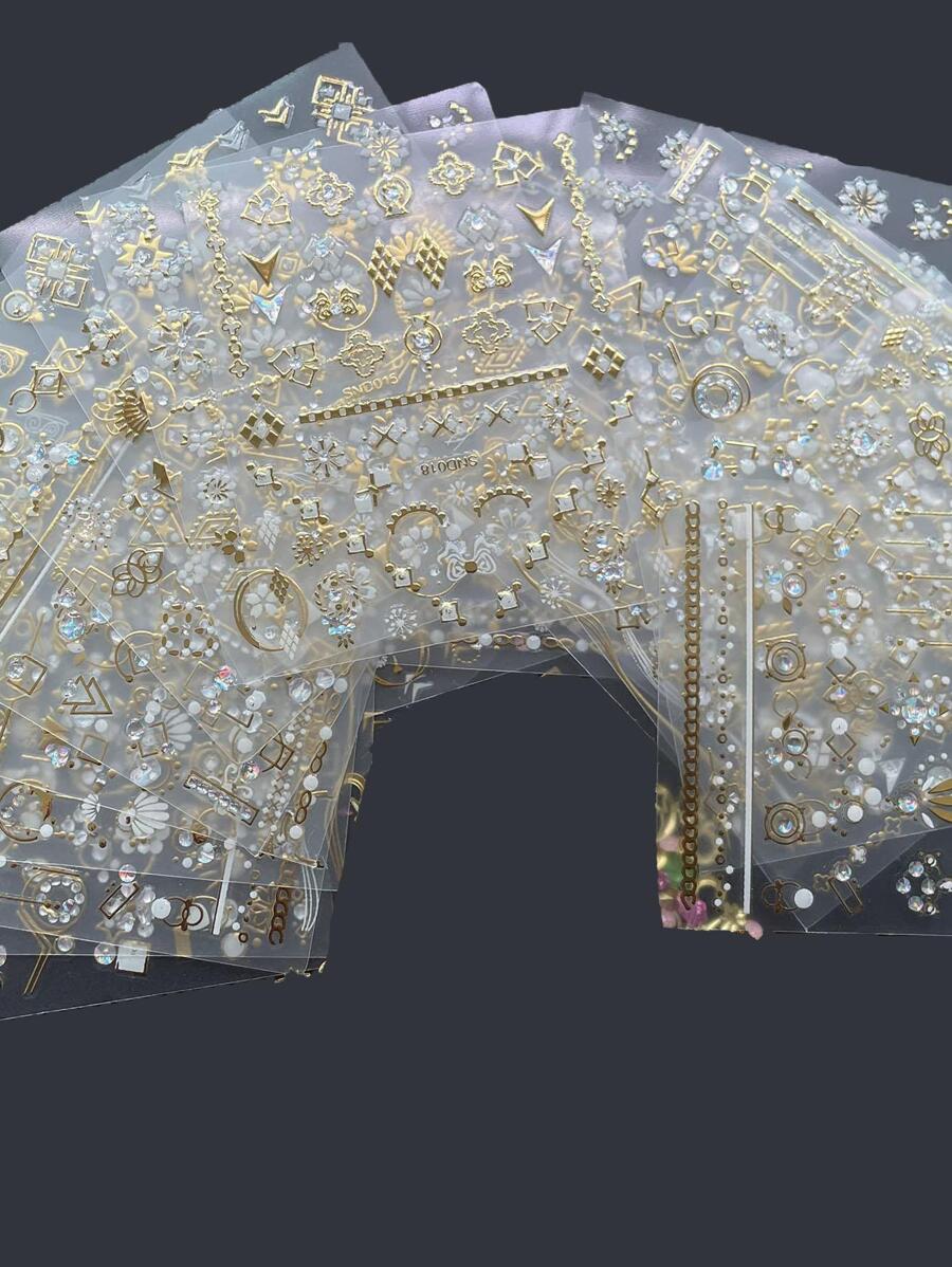 A小金光閃閃美甲貼紙,30床單3D金屬質感金色發亮彩虹色奢華指甲自黏式貼花適合女士女孩沙龍家庭DIY