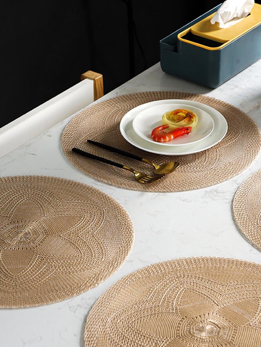 1pc PP Place Mat, Minimalist Woven Table Mat For Home - Coffee Brown - View 1