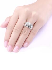 2pcs/Set Fashionable Elegant Luxury Wedding Rings Made Of 925 Sterling Silver & Cubic Zirconia With Gold-Color Plating, Ideal For Women On Engagement, Wedding, Anniversary And Festive Occasions Bridal Jewelry