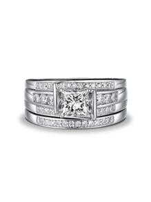 2pcs/Set Fashionable Elegant Luxury Wedding Rings Made Of 925 Sterling Silver & Cubic Zirconia With Gold-Color Plating, Ideal For Women On Engagement, Wedding, Anniversary And Festive Occasions Bridal Jewelry