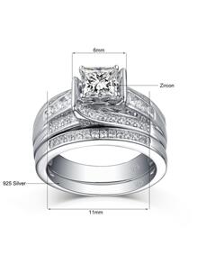 2pcs/Set Fashionable Elegant Luxury Wedding Rings Made Of 925 Sterling Silver & Cubic Zirconia With Gold-Color Plating, Ideal For Women On Engagement, Wedding, Anniversary And Festive Occasions Bridal Jewelry