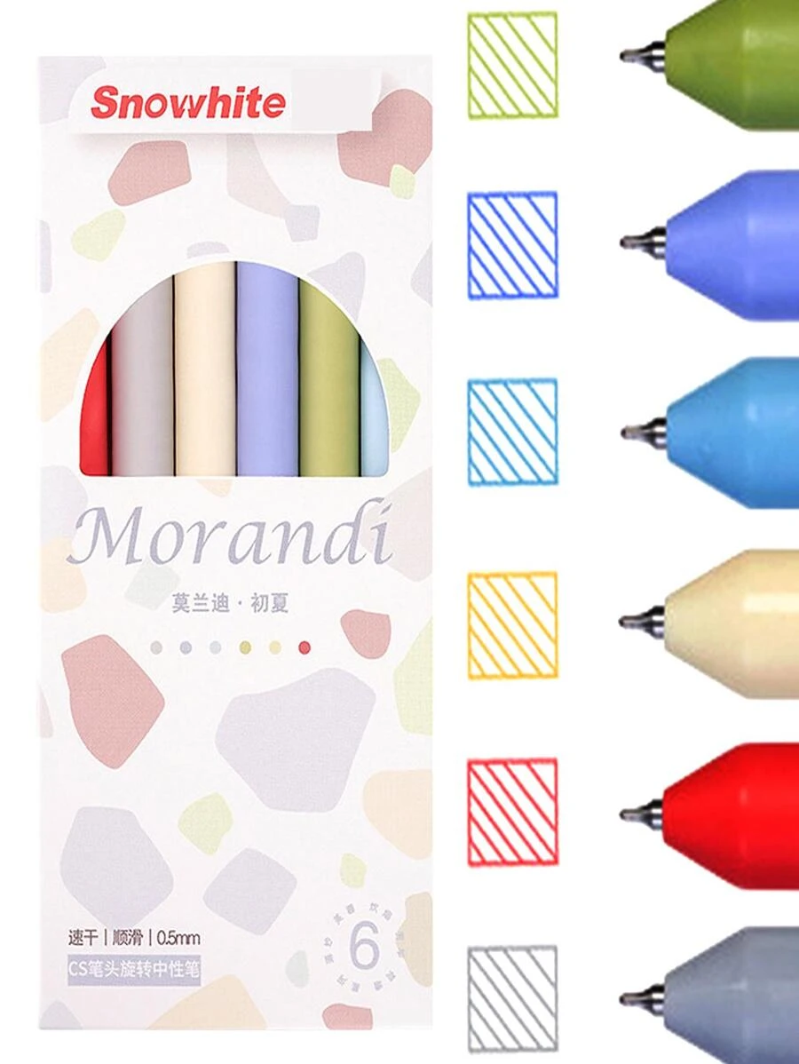 6pcs/Set Morandi Color Neutral Pen, Suitable For Students - White - View 1