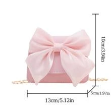 Cute Bow Children's Shoulder Bag Simple Girls PU Leather Small Coin Purse Crossbody Bags Solid Color Kids Handbags Messenger Bags - Pink - View 9