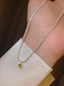 BALMORA 一件 S925 銀時尚綠色粉紅色方晶鋯石花朵吊墜項鍊女式豪華復古閃閃發光鎖骨鏈珠寶禮物 - 銀色 - 查看 7