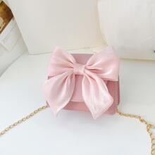 Cute Bow Children's Shoulder Bag Simple Girls PU Leather Small Coin Purse Crossbody Bags Solid Color Kids Handbags Messenger Bags - Pink - View 7