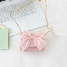 Cute Bow Children's Shoulder Bag Simple Girls PU Leather Small Coin Purse Crossbody Bags Solid Color Kids Handbags Messenger Bags - Pink - View 6