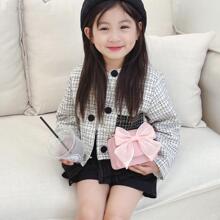 Cute Bow Children's Shoulder Bag Simple Girls PU Leather Small Coin Purse Crossbody Bags Solid Color Kids Handbags Messenger Bags - Pink - View 4