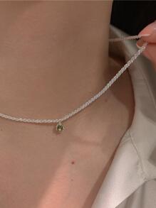 BALMORA 一件 S925 銀時尚綠色粉紅色方晶鋯石花朵吊墜項鍊女式豪華復古閃閃發光鎖骨鏈珠寶禮物 - 銀色 - 查看 8