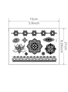 黑色蕾絲&花朵圖案臨時防水持久紋身貼紙 - 黑色 - 查看 2