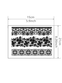 黑色蕾絲蝴蝶和花卉圖案防水臨時紋身貼 - 黑色 - 查看 2