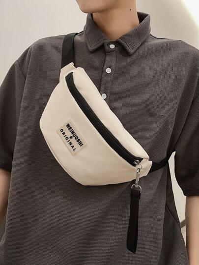 中等腰包字母貼飾帶拉鍊