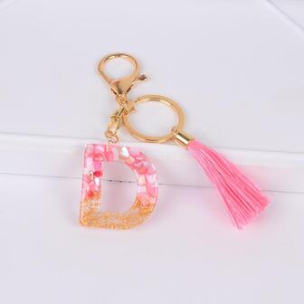 女士字母和流蘇墜飾時尚鑰匙圈適用於禮品