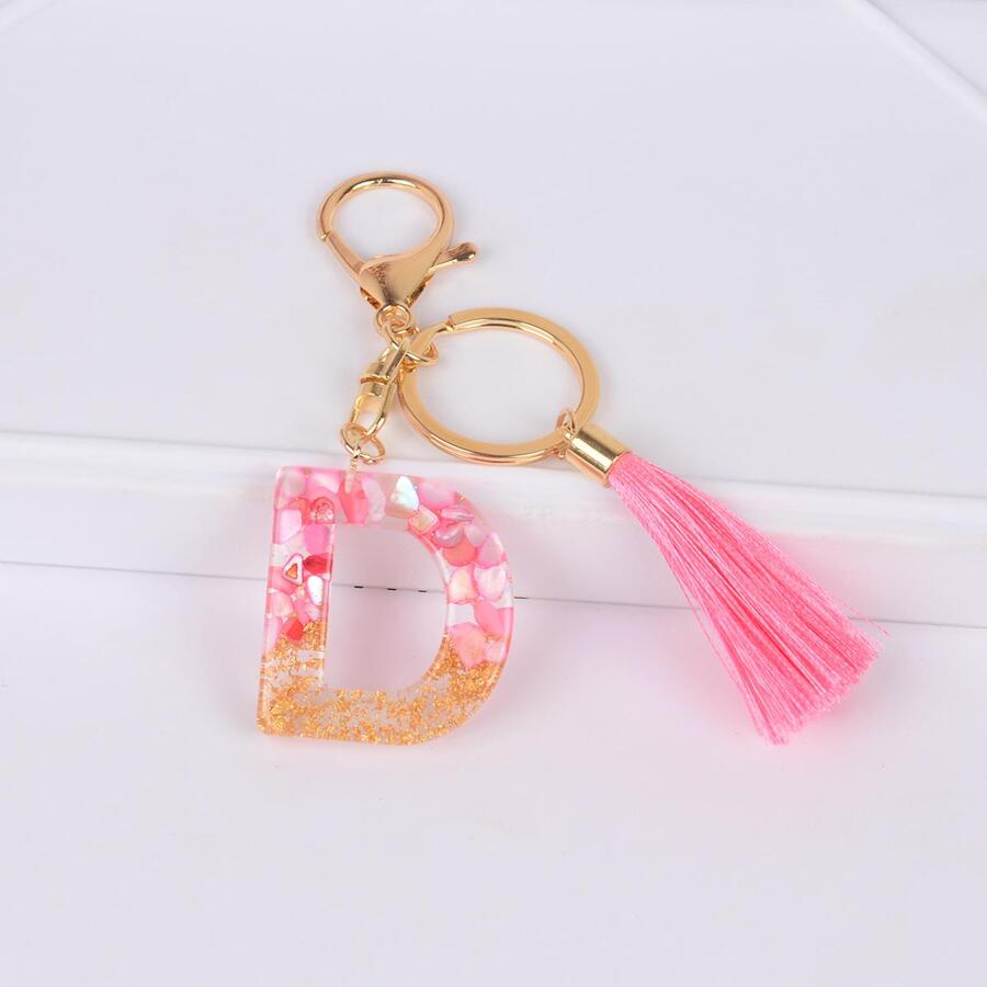 Women Letter & Tassel Charm Fashionable Keychain For Gift