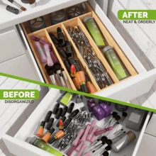 竹子收納-5隔間-竹子抽屜收納14X10X2.36英寸-竹子五金收納(自然) - 杏色 - 查看 5