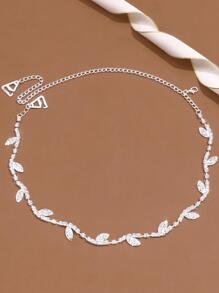 1件银色不对称叶子吊带，时尚闪亮水钻装饰吊带配饰，优雅派对佩戴饰品，女士 - 銀色 - 查看 2