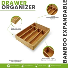 竹子收納-5隔間-竹子抽屜收納14X10X2.36英寸-竹子五金收納(自然) - 杏色 - 查看 2