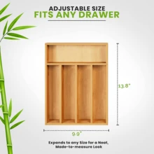 竹子收納-5隔間-竹子抽屜收納14X10X2.36英寸-竹子五金收納(自然) - 杏色 - 查看 1