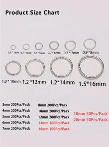 50-200入組3-20毫米金色開口跳環單環分裂環連接器,用於珠寶製作diy配件 - 銀色 - 查看 7