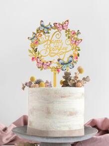 1pc Butterfly & Slogan Graphic Cake Topper Back To School Valentine Day - Multicolor - View 2