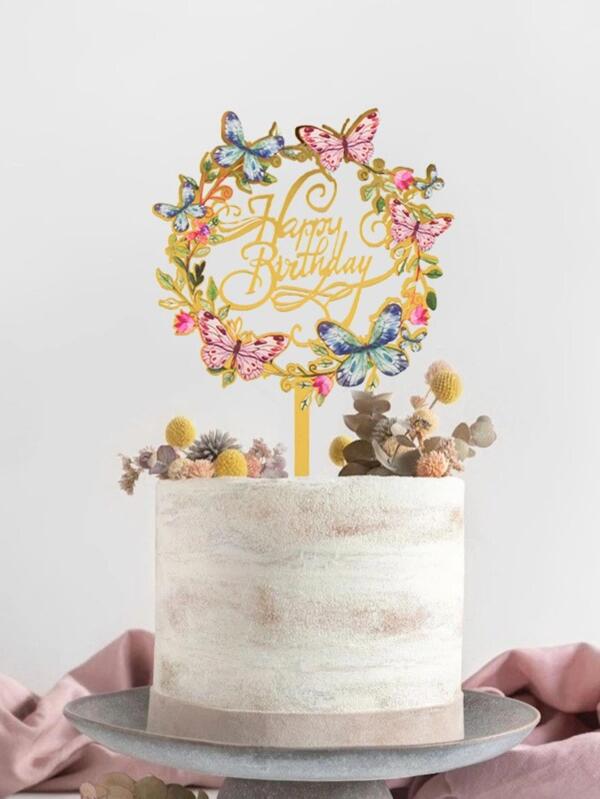 1pc Butterfly & Slogan Graphic Cake Topper Back To School Valentine Day
