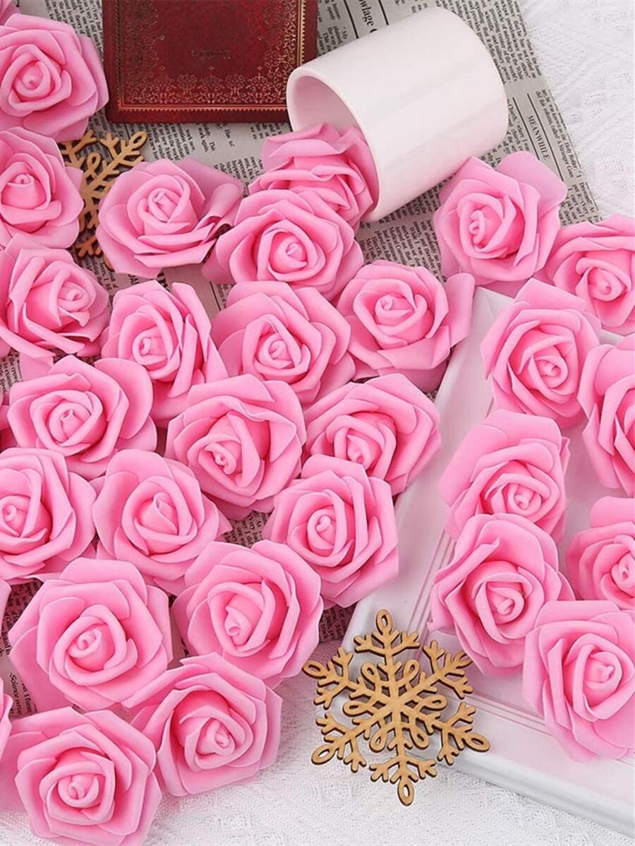 20 件多色泡沫玫瑰花头人造玫瑰花束手工制作婚礼家居装饰节日派对剪贴簿、情人节、礼物 - 粉色 - 查看 1