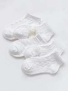 5pairs/set Girls' Breathable Short Socks With Floral Pattern On Mesh