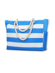 女式大號防水沙灘包帶拉鍊防沙游泳池袋沙灘手提袋 - 寶藍色 - 查看 1