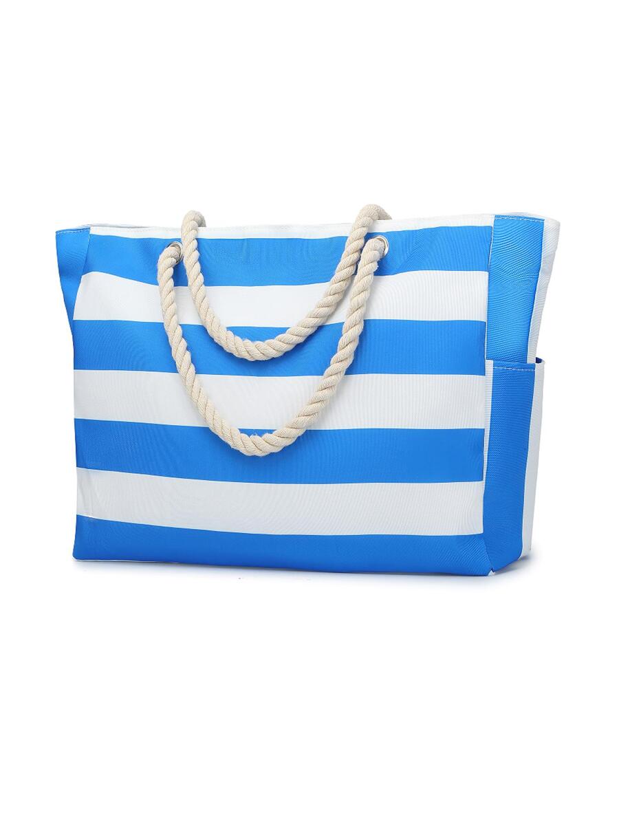 女式大號防水沙灘包帶拉鍊防沙游泳池袋沙灘手提袋 - 寶藍色 - 查看 1