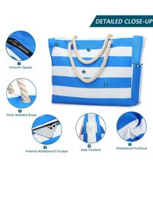 女式大號防水沙灘包帶拉鍊防沙游泳池袋沙灘手提袋 - 寶藍色 - 查看 3