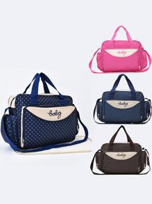 Baby Fashionable Polka Dot Large Capacity Multi Compartment Shoulder Diaper Bag For Outing - Navy Blue - View 6