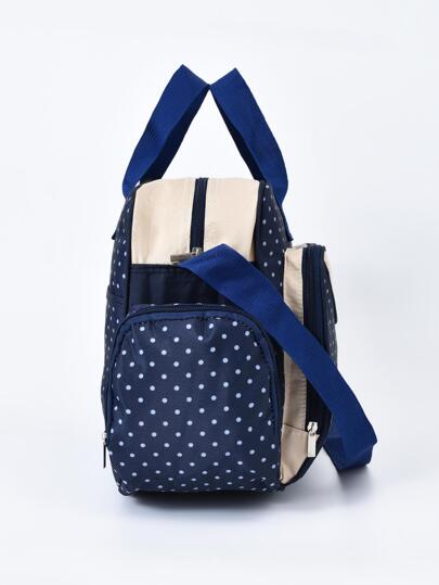 Baby Fashionable Polka Dot Large Capacity Multi Compartment Shoulder Diaper Bag For Outing