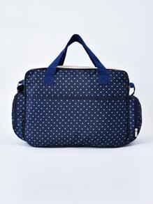 Baby Fashionable Polka Dot Large Capacity Multi Compartment Shoulder Diaper Bag For Outing - Navy Blue - View 10