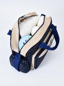 Baby Fashionable Polka Dot Large Capacity Multi Compartment Shoulder Diaper Bag For Outing - Navy Blue - View 9