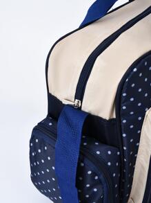 Baby Fashionable Polka Dot Large Capacity Multi Compartment Shoulder Diaper Bag For Outing - Navy Blue - View 11