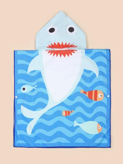 1件儿童超柔软纤维印花双面连帽浴巾，儿童浴袍