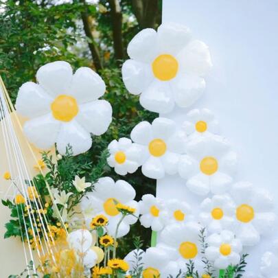 5/12Pcs Daisy Flower Foil Balloons Set For Groovy Party Decorations Daisy Themed Birthday Party Wedding Daisy Balloons Decorations Photo Props Helium Globos,