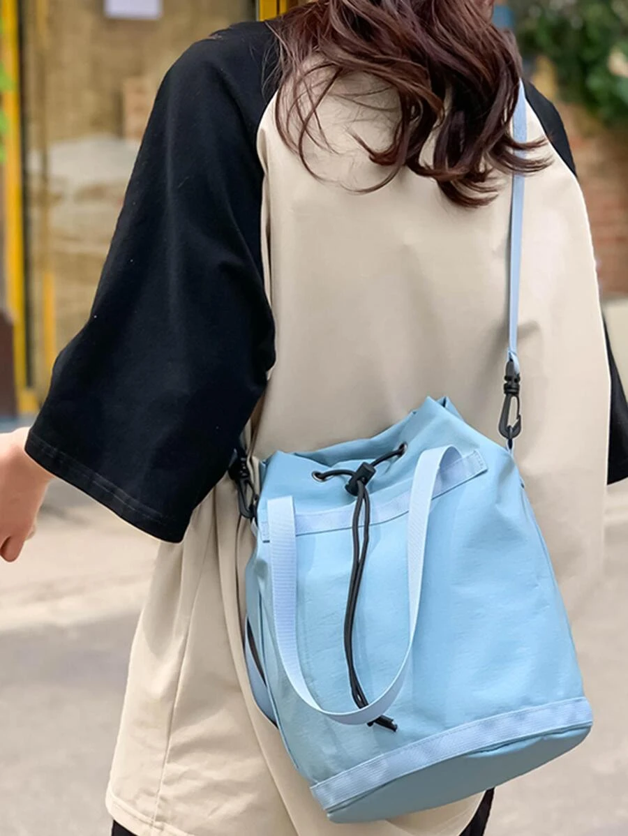 Túi Bucket nhỏ Nylon Dây rút thông thường Dây đeo có thể điều chỉnh - Màu xanh lam - Xem 1