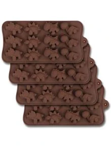 1pc 12 In 1 Dinosaur Chocolate Molds, Silicone Mold For Fondant, Candy & Cake Baking - Coffee Brown - View 1