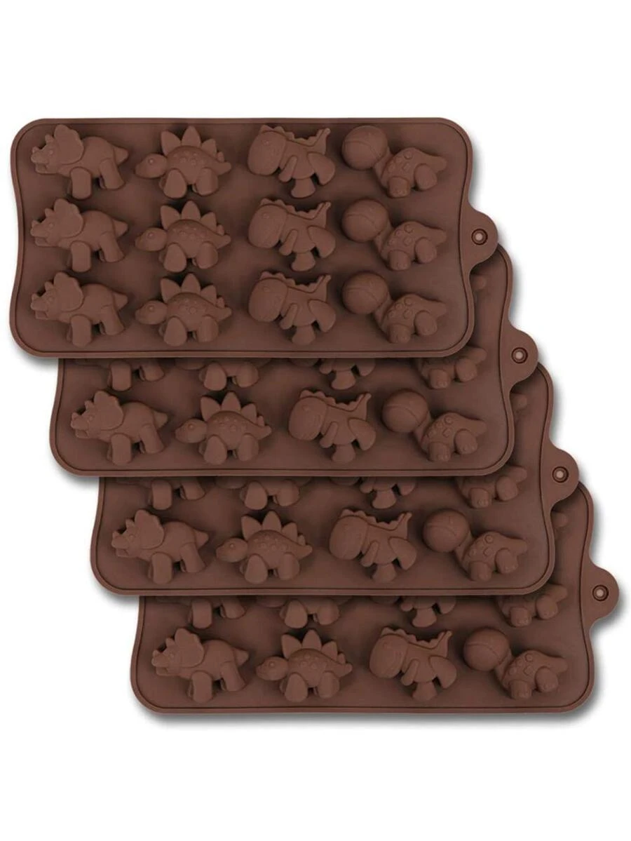 1pc 12 In 1 Dinosaur Chocolate Molds, Silicone Mold For Fondant, Candy & Cake Baking - Coffee Brown - View 1