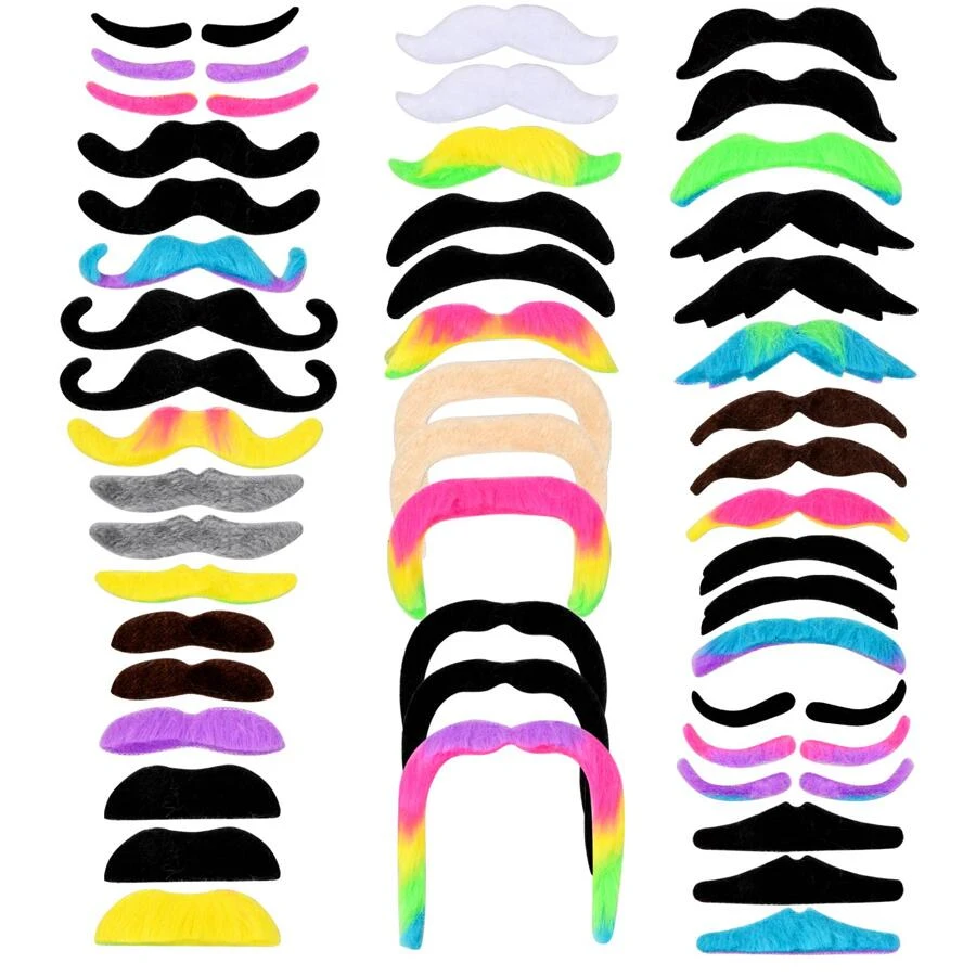 Râu Tự Dính, Bộ 48 Râu Tự Dính, 16 Loại Khác Nhau, Râu Dính, Râu Giả Dự Tiệc, Dành Cho Các Bữa Tiệc Khác Nhau, Hóa Trang, Lễ Hội Hóa Trang (Nhiều Màu) - Nhiều màu - Xem 1