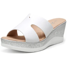 Women's Sandals Platform Peep Toe Wedge High Heel Slip On Shoes - trắng - Xem 1