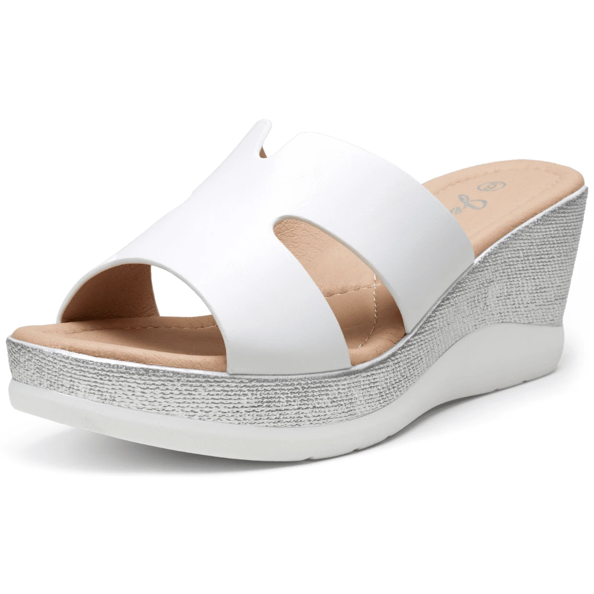 Women's Sandals Platform Peep Toe Wedge High Heel Slip On Shoes - trắng - Xem 1