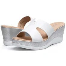 Women's Sandals Platform Peep Toe Wedge High Heel Slip On Shoes - trắng - Xem 5