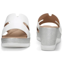 Women's Sandals Platform Peep Toe Wedge High Heel Slip On Shoes - trắng - Xem 3