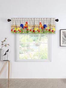 1pc Floral & Chicken Print Window Valance, Modern Polyester Curtain Valance For Home - Multicolor - View 4