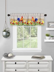 1pc Floral & Chicken Print Window Valance, Modern Polyester Curtain Valance For Home - Multicolor - View 2