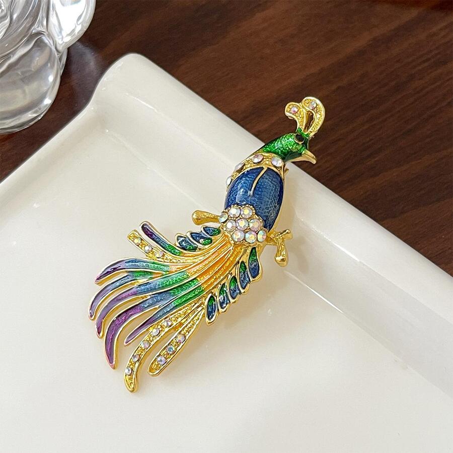 1 pieza Broche con diamante de imitación con diseño de pavo real - Multicolor - Ver 1