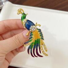 1 pieza Broche con diamante de imitación con diseño de pavo real - Multicolor - Ver 3