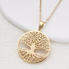 Dây chuyền Tree of Life Vòng tròn lớn bằng thép không gỉ dành cho nữ có mặt dây chuyền, trang sức hợp thời trang bùa may mắn, quà tặng tình bạn, trang sức nữ, ý tưởng quà tặng hợp thời trang cho cô ấy - Vàng - Xem 4