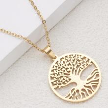 Dây chuyền Tree of Life Vòng tròn lớn bằng thép không gỉ dành cho nữ có mặt dây chuyền, trang sức hợp thời trang bùa may mắn, quà tặng tình bạn, trang sức nữ, ý tưởng quà tặng hợp thời trang cho cô ấy - Vàng - Xem 2